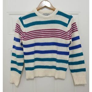 Vintage Andrew st john womens small blue green stipe crewneck sweater